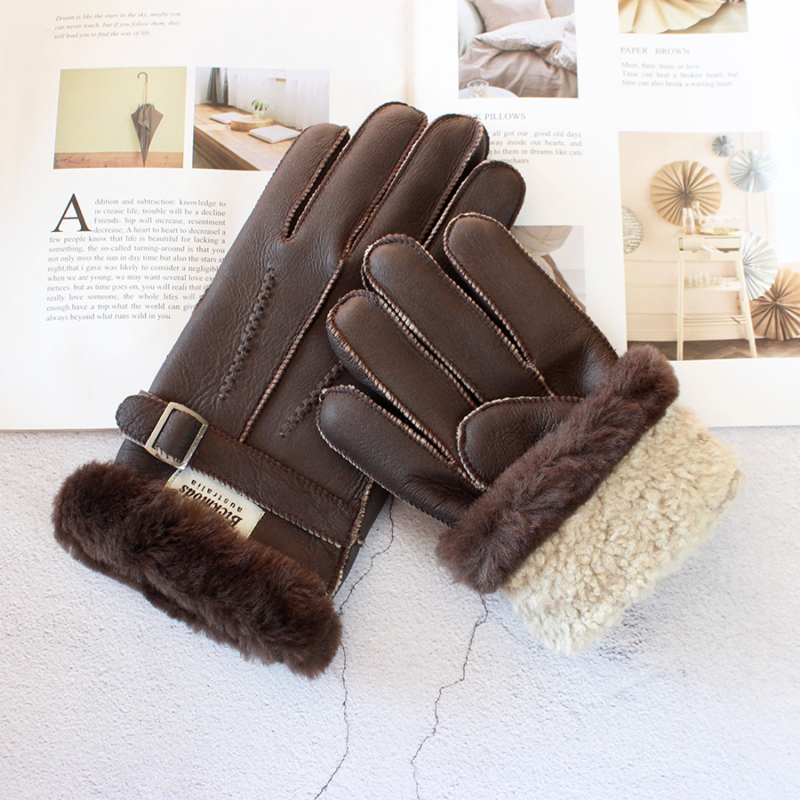 Sheepskin Fur Gloves Men's Thi - Leather Driving Glove 评论和价格