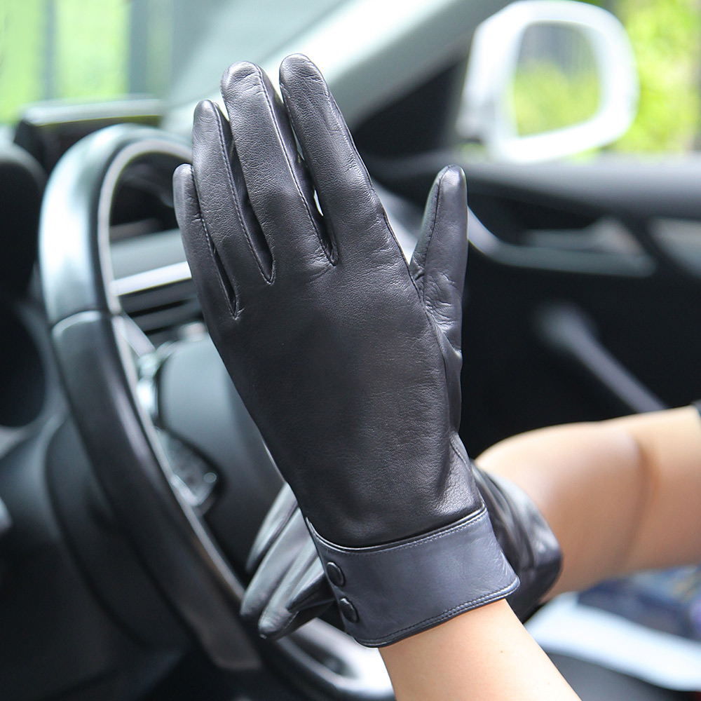 Fashion Black Real Leather Glo - Wool Glove Lined 评论和价格