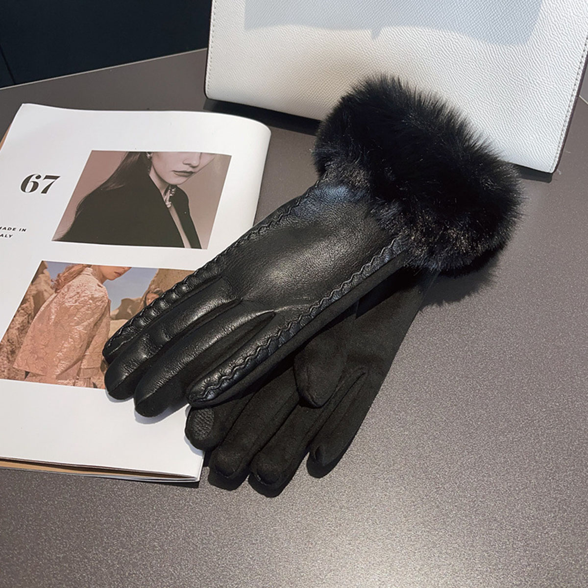 Women's Winter Luxury PU Leath - Leather Driving Glove 评论和价格