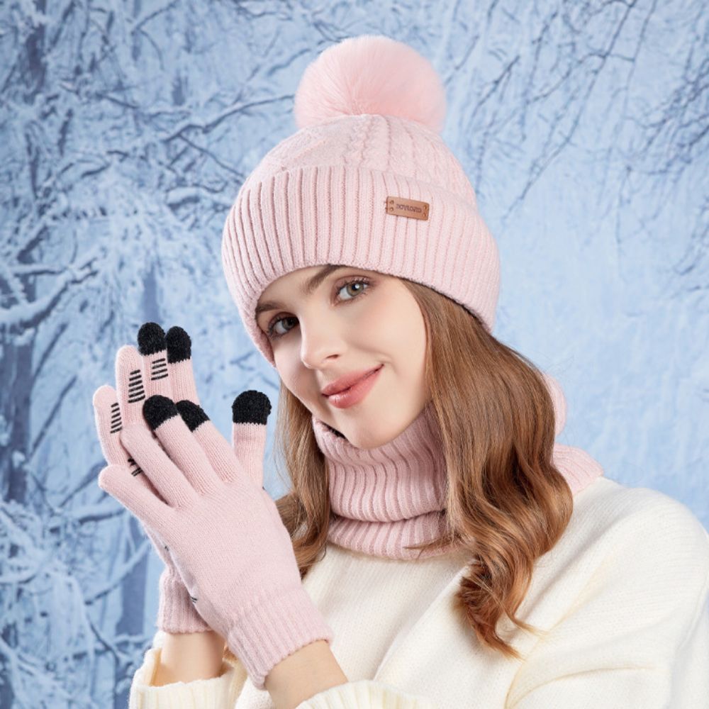 3pcs Simple Solid Color Hat Sc - Wool Glove Lined 评论和价格